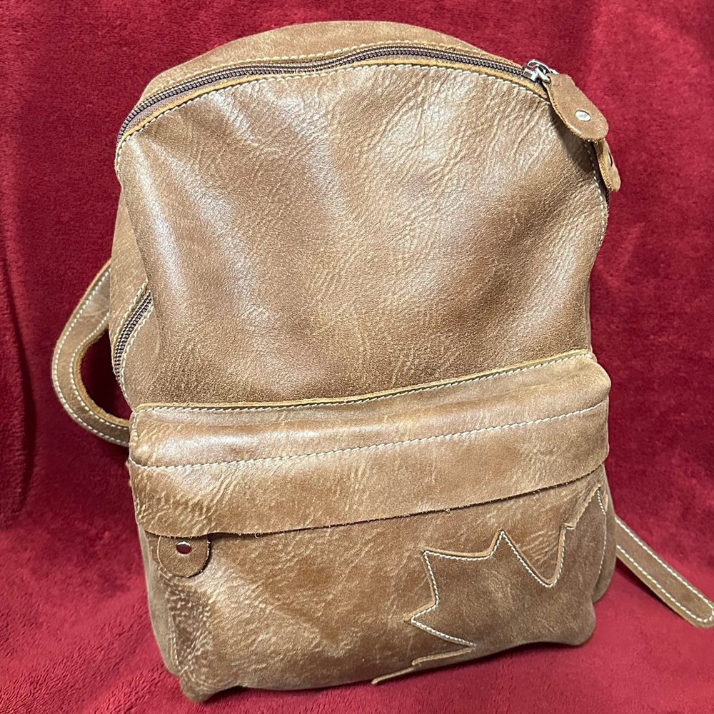 Cute Roots Brown Leather Mini Backpack